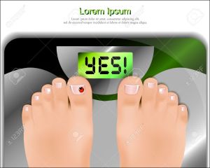 Female feet on bathroom scales. Vector illustration.